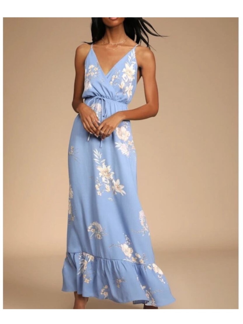 Lulu's Light Blue Floral Maxi Dress with White Blossoms
